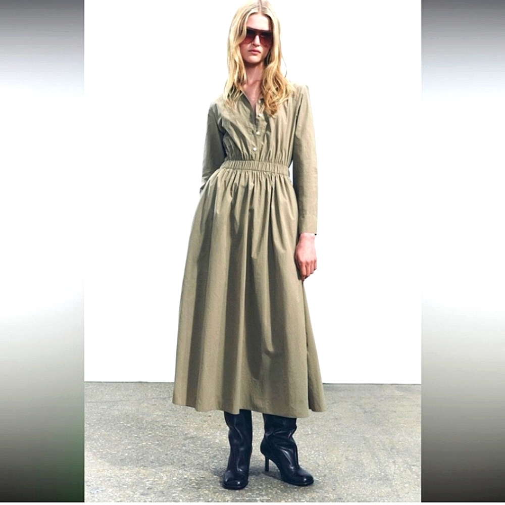 ZARA ZW COLLECTION KHAKI/GREEN MIDI DRESS ✨️✨️✨️